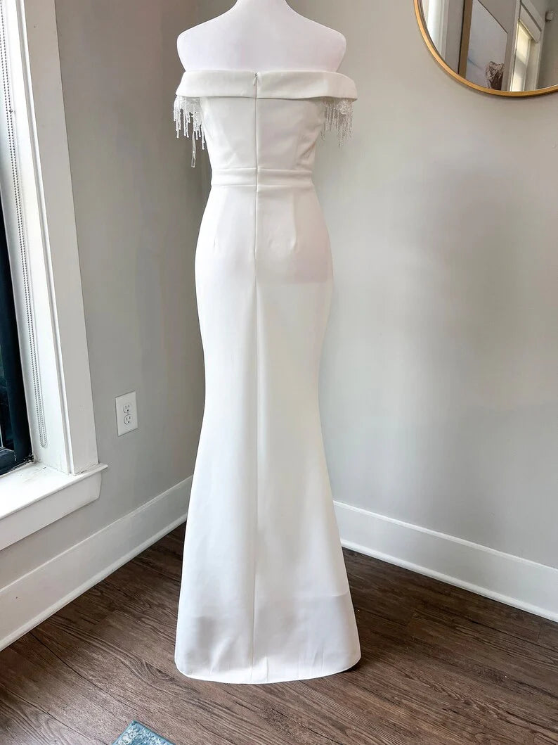 Tear Drop Beaded/Appliques Off Shoulder Mermaid-Trumpet Wedding Dress