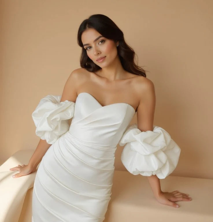 Elegant Satin Mini Bridal Dress with Statement Puff Sleeves