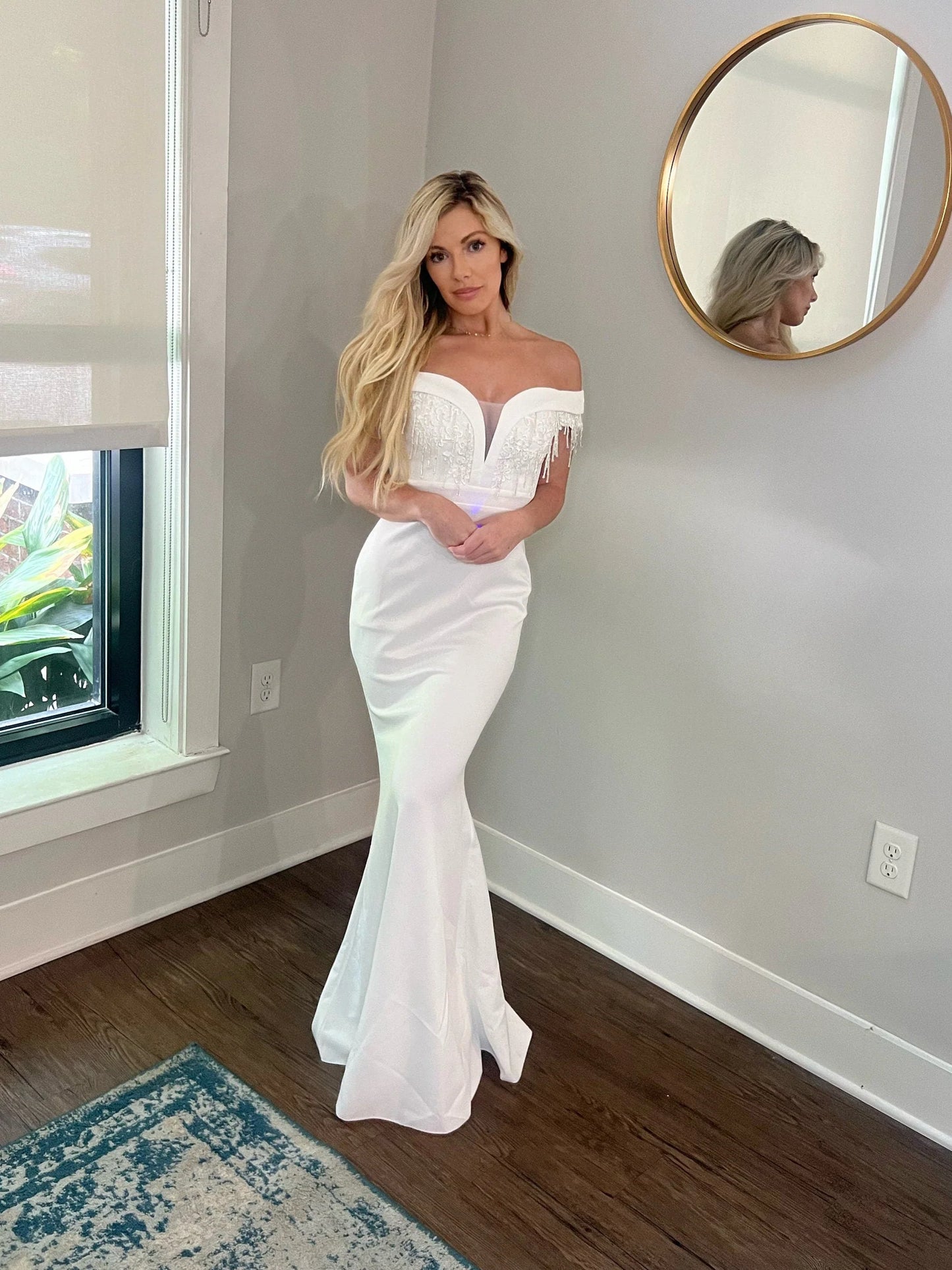 Tear Drop Beaded/Appliques Off Shoulder Mermaid-Trumpet Wedding Dress