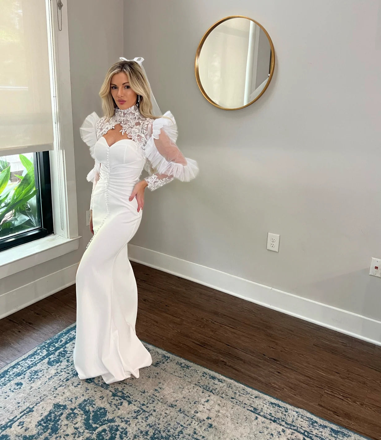 Vintage Style High Turtleneck Tulle Detachable Wedding Sleeves Wedding Jacket