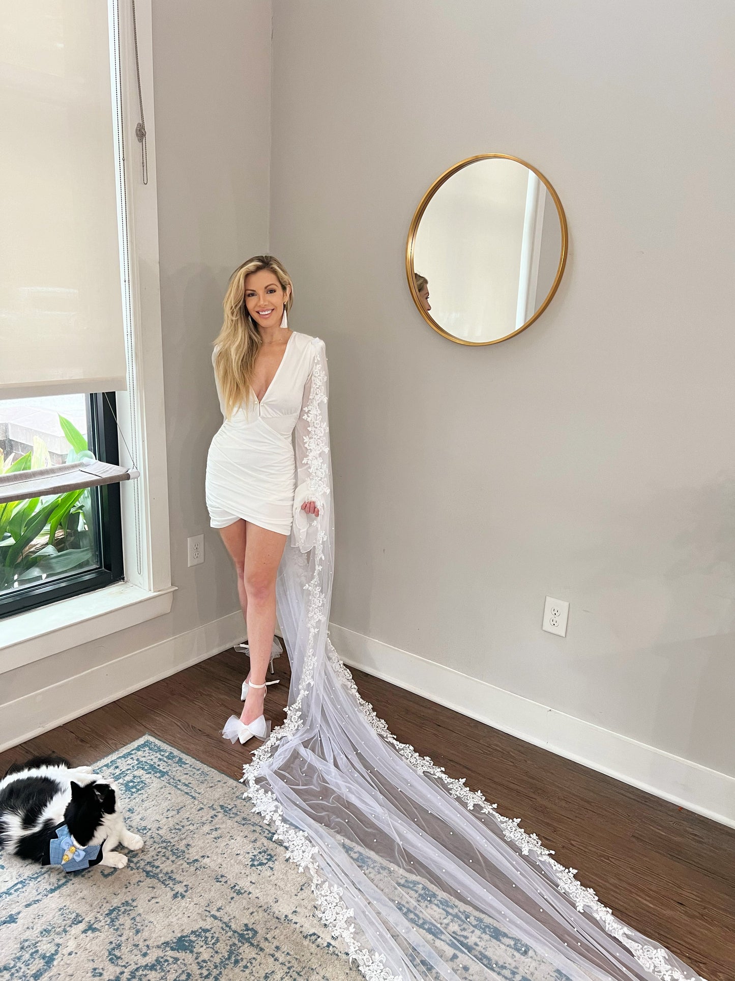 Pearl Beaded Lace Embroidered Trim Detachable Wedding Cape