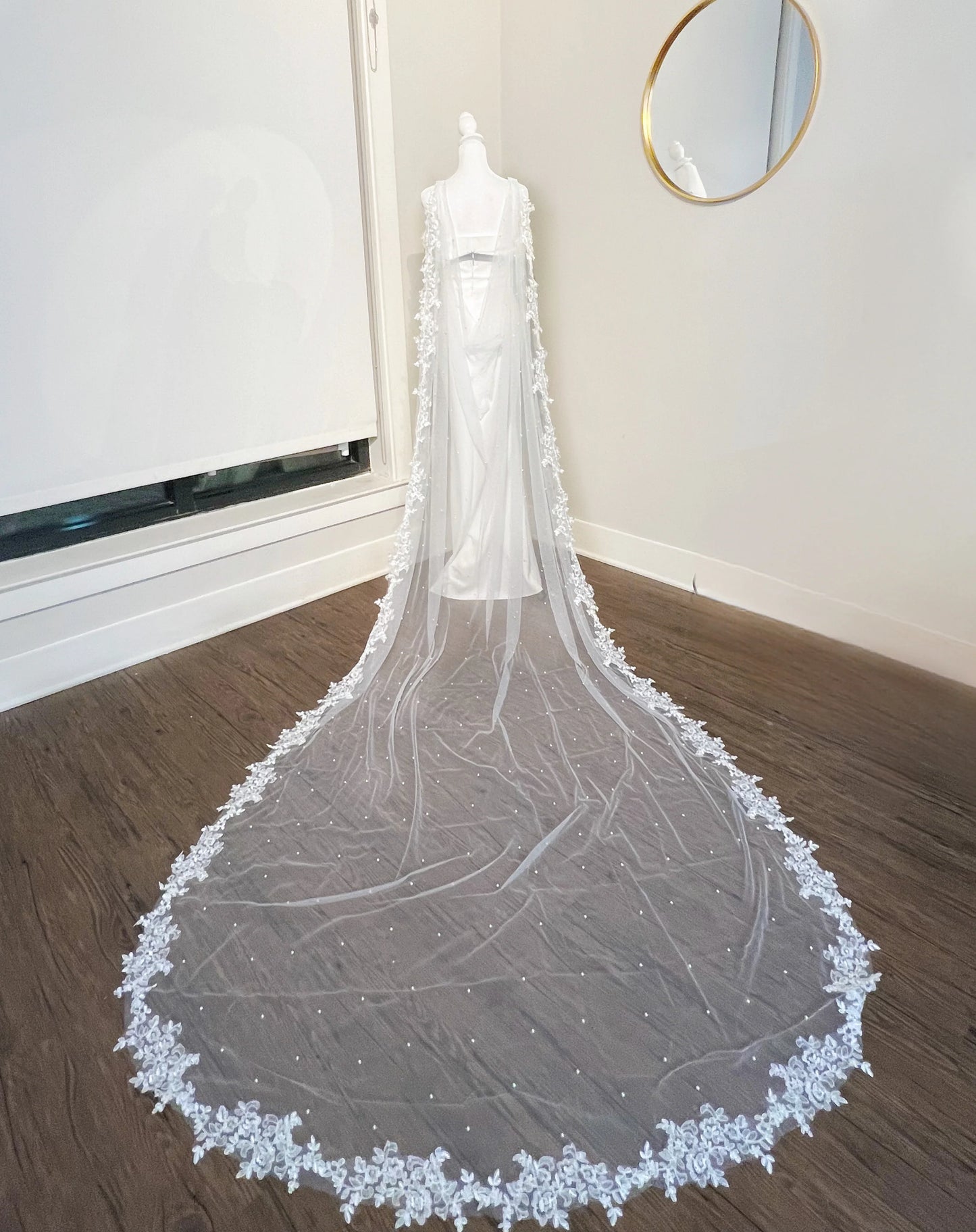 Pearl Beaded Lace Embroidered Trim Detachable Wedding Cape