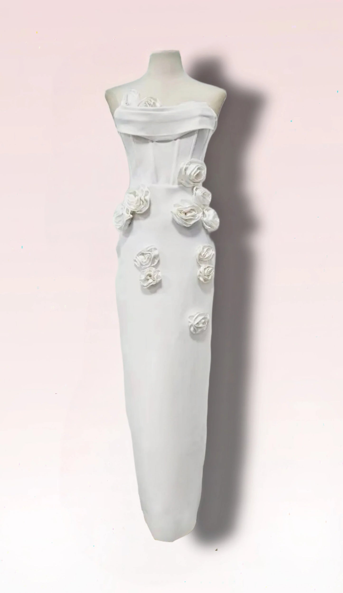Sweetheart Corset Midi Bridal Dress with 3D White Flower Appliqués