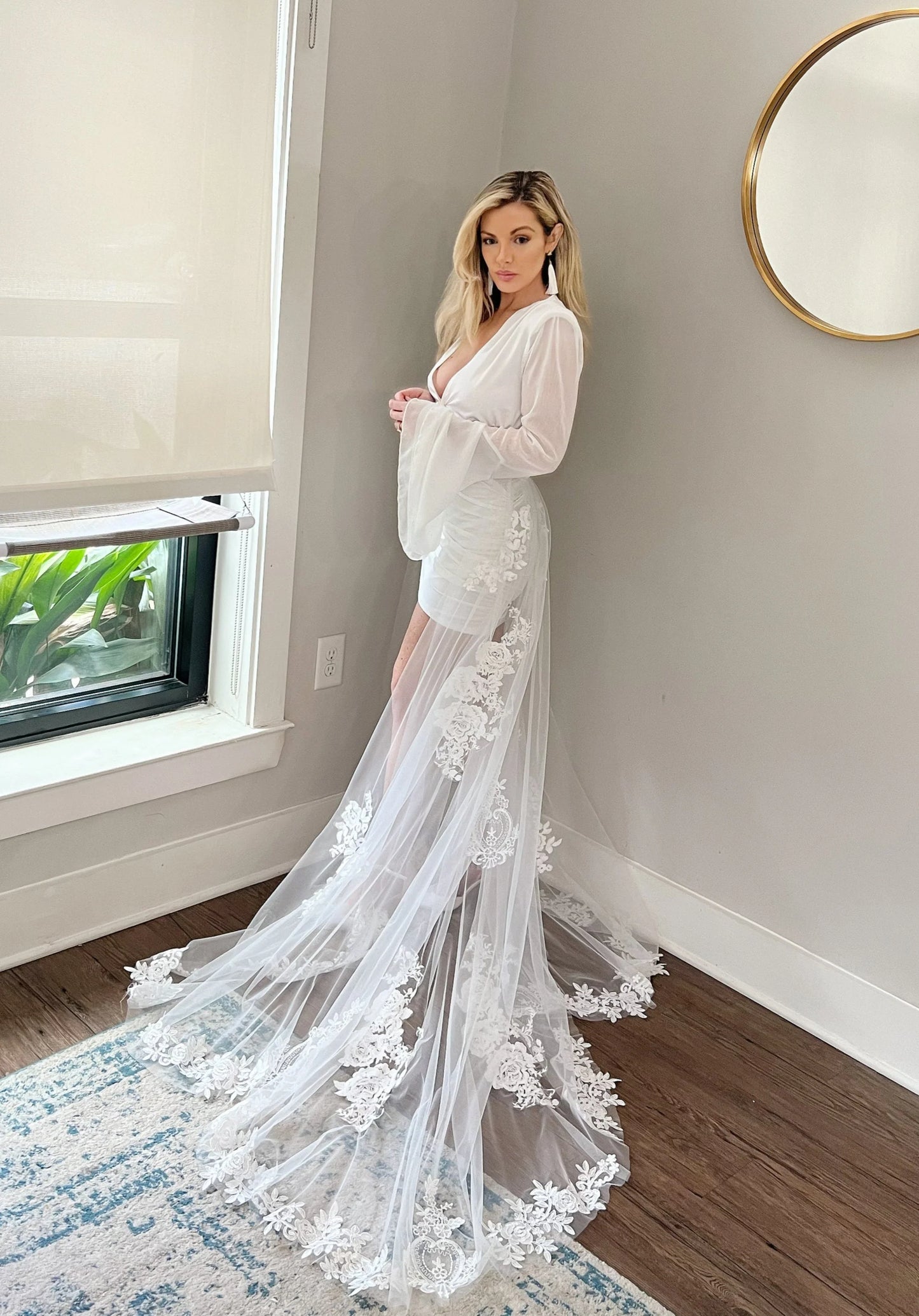 Tulle Scallop Lace Embroidery Trim Detachable Wedding Train Beltless