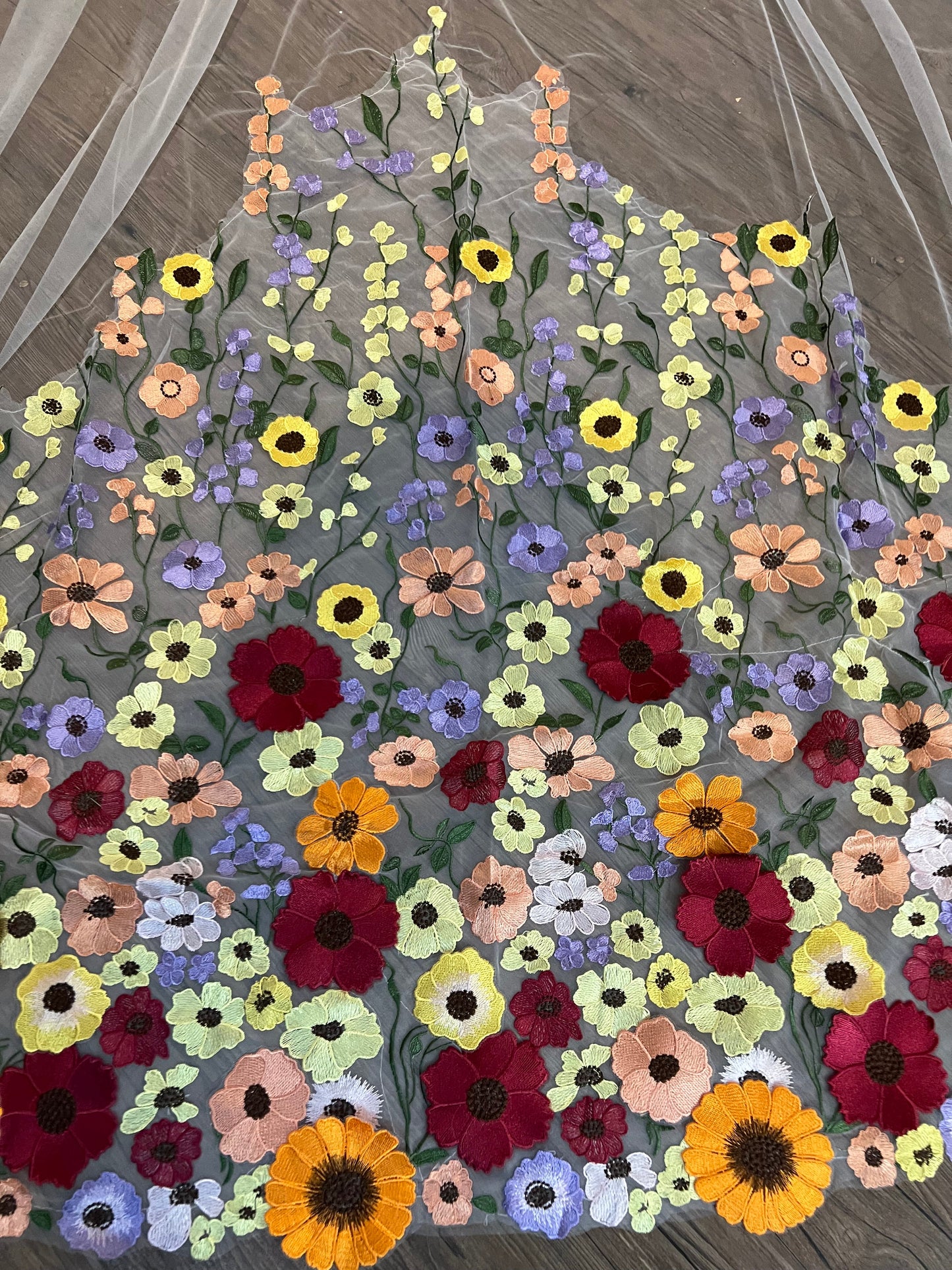 Colorful 3D Flowers Unique Long Wedding Veil