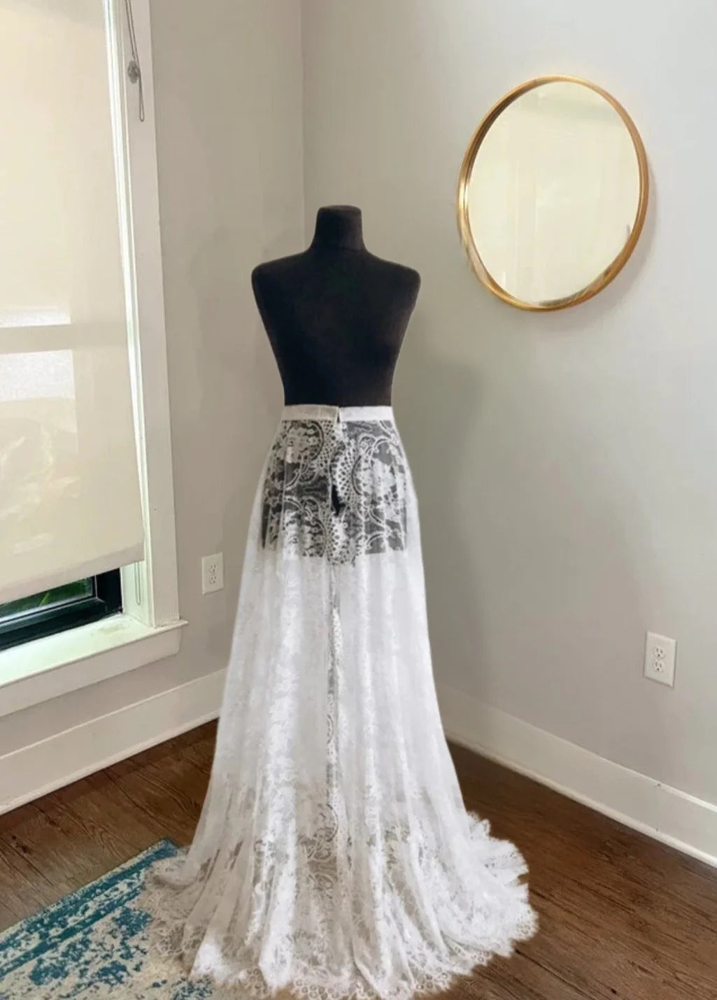 Bohemian One Layer Eyelet Chantilly Embroidered Lace Detachable Wedding Skirt, Unique Wedding Train