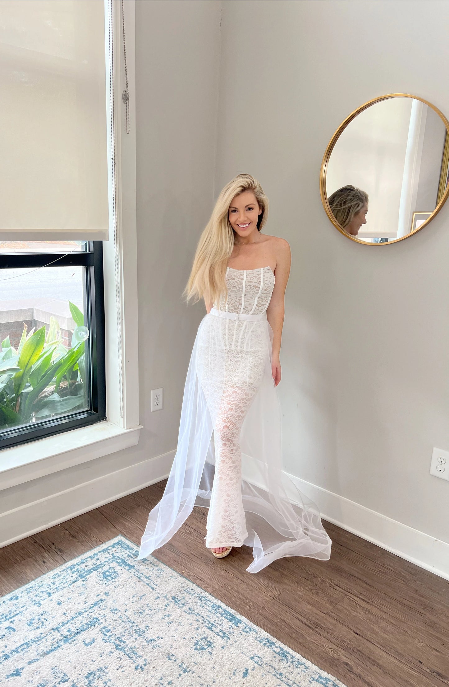 All Lace Lace Bodycon Bridal Gown with One Layer Tulle Detachable Wedding Train