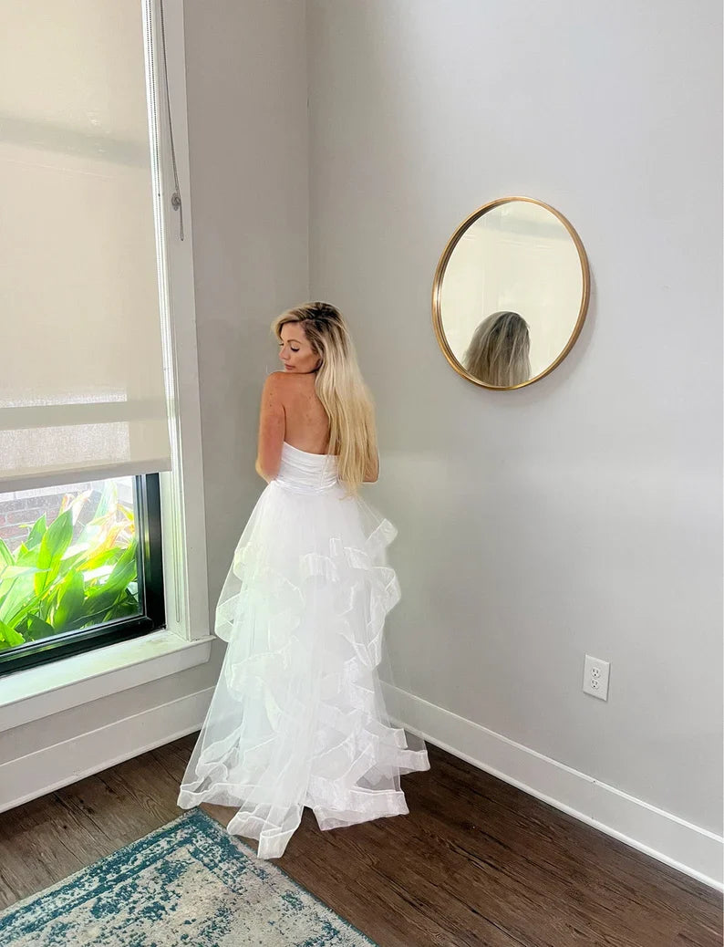 Detachable Tiered Sheer Tulle Wedding Train Skirt: Elegant Bridal Style