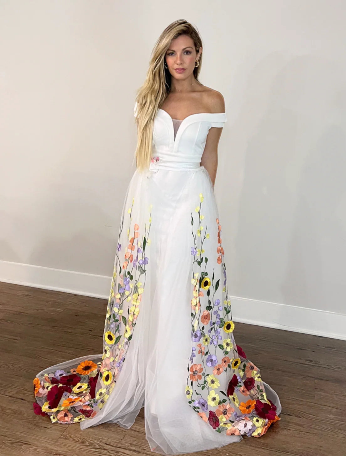 3D Colorful Flowers Tulle Bridal Wedding Train