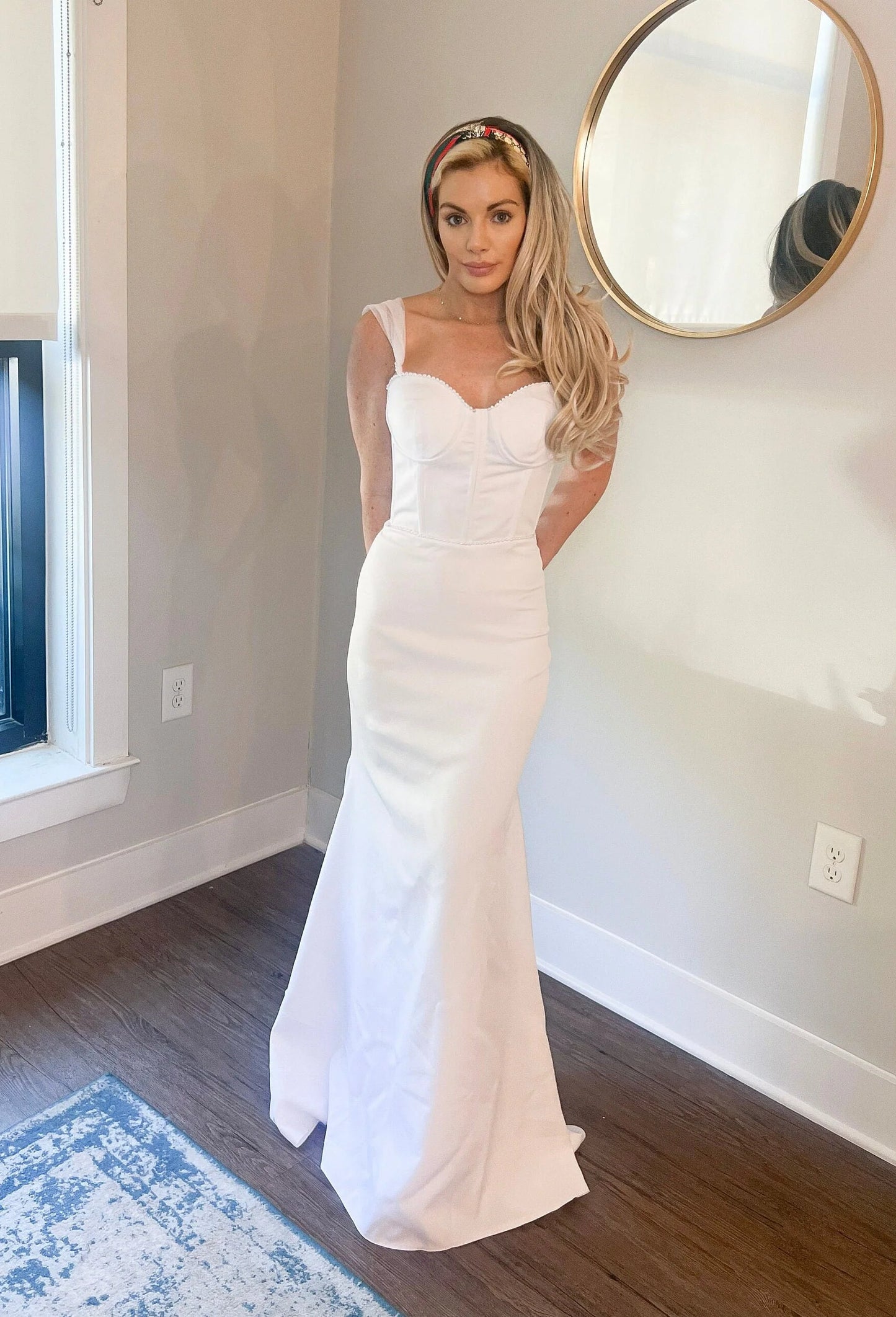 Pearl Beaded Corset Mermaid Wedding Dress with Tulle Sleeves