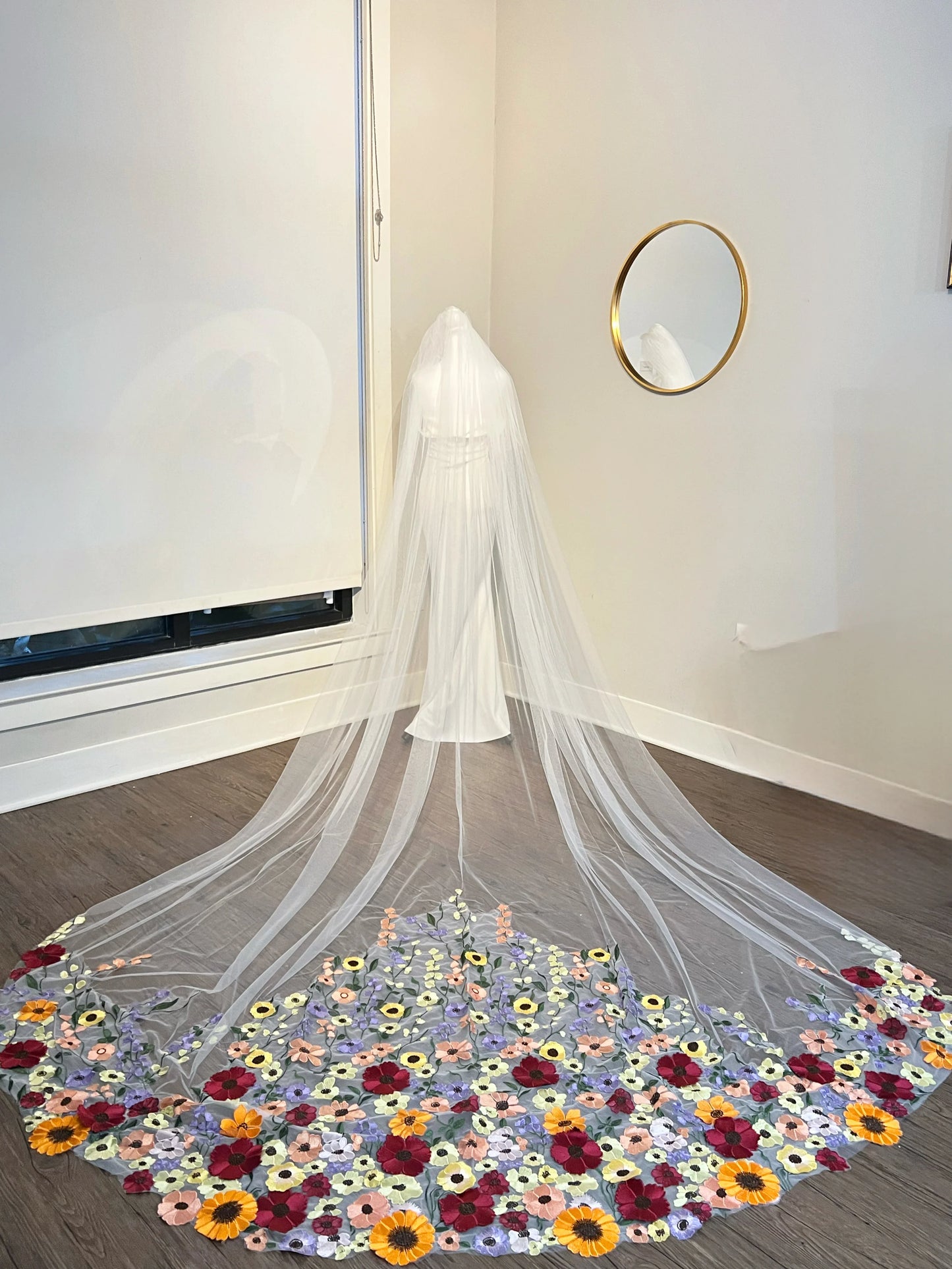 Colorful 3D Flowers Unique Long Wedding Veil