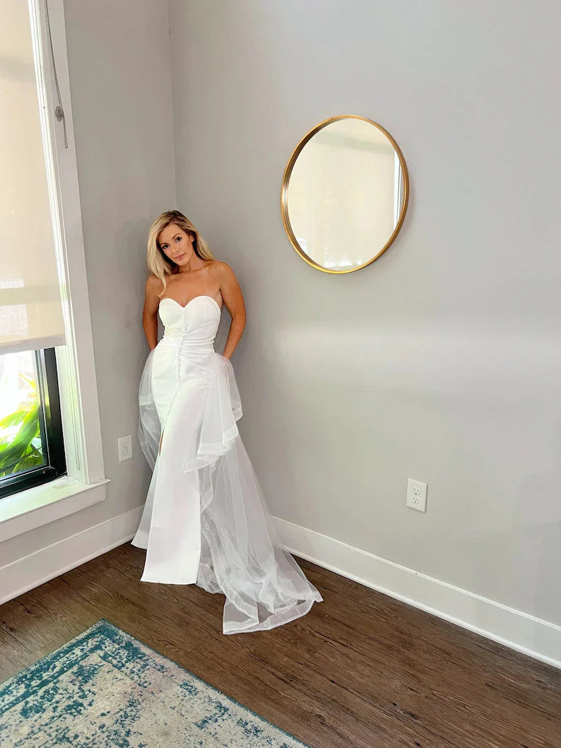 Layered Tulle Elegant Detachable Wedding Train: Sparkling Trim