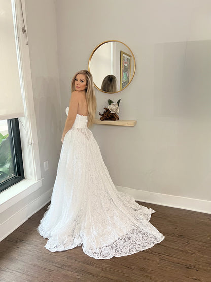 Strapless Corset Lace Ballgown Wedding Dress – Modern Bridal Elegance