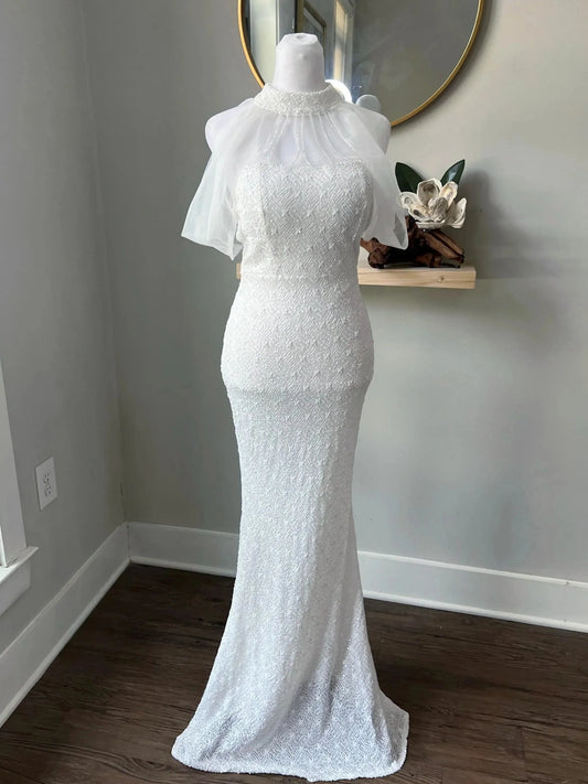 Elegant Beaded Halter High-Neck Wedding Dress