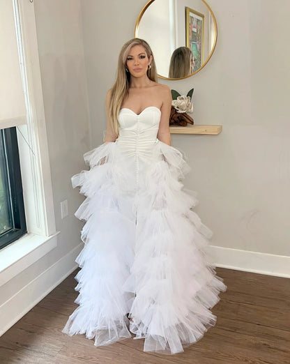 Detachable Ruffle Tulle Wedding Train | Bridal Overskirt for Dramatic Elegance