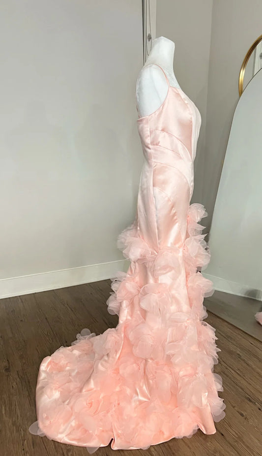 Elegant Pink Formal Dress with 3D Floral Organza Train