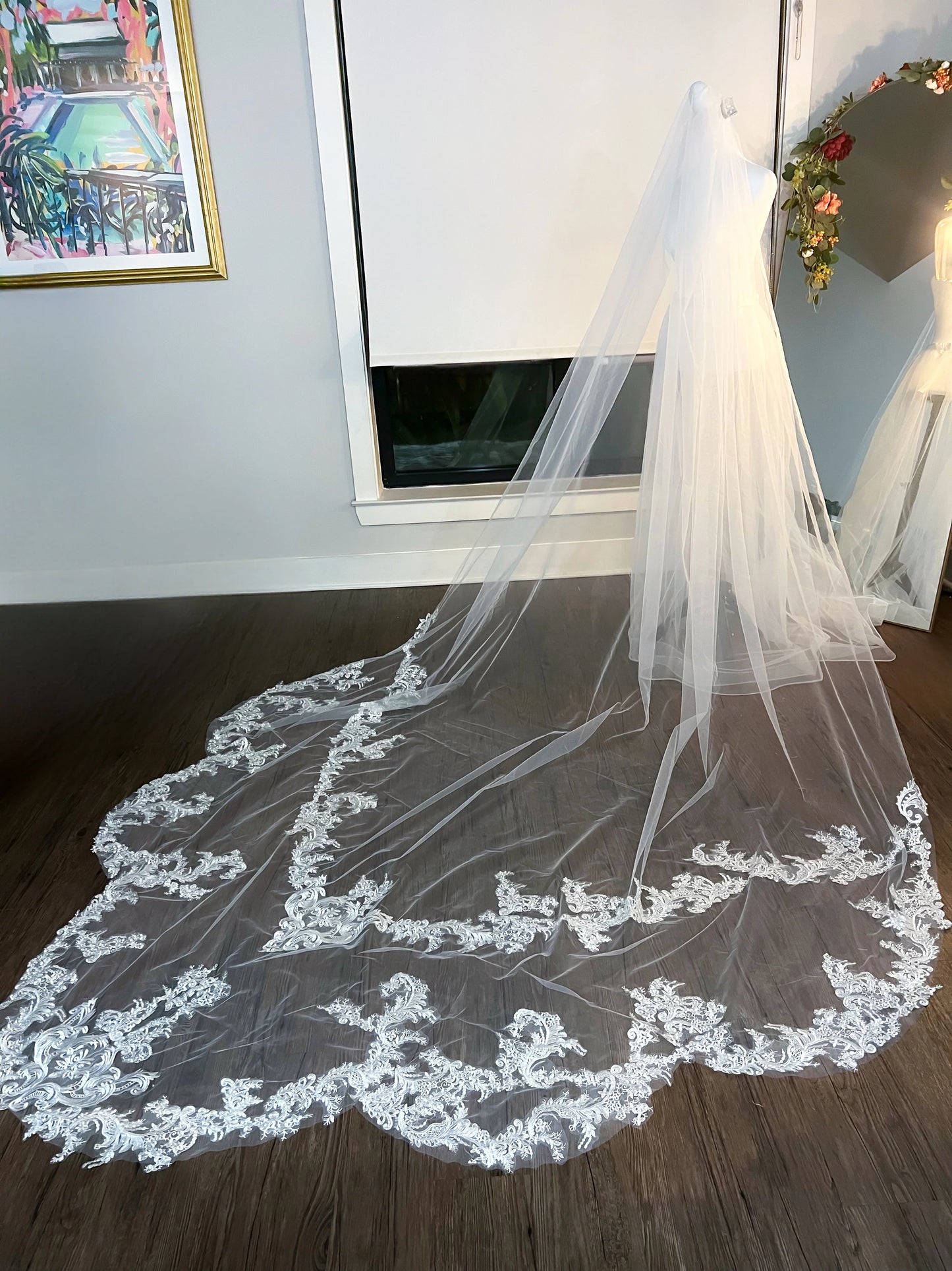 Affordable Scallop Lace Embroidered Cathedral Length Long Wedding Chapel Veil