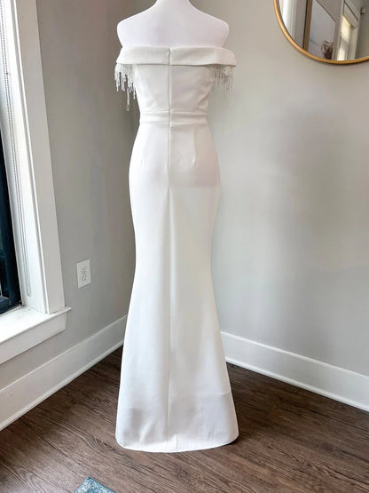 Tear Drop Beaded/Appliques Off Shoulder Mermaid-Trumpet Wedding Dress