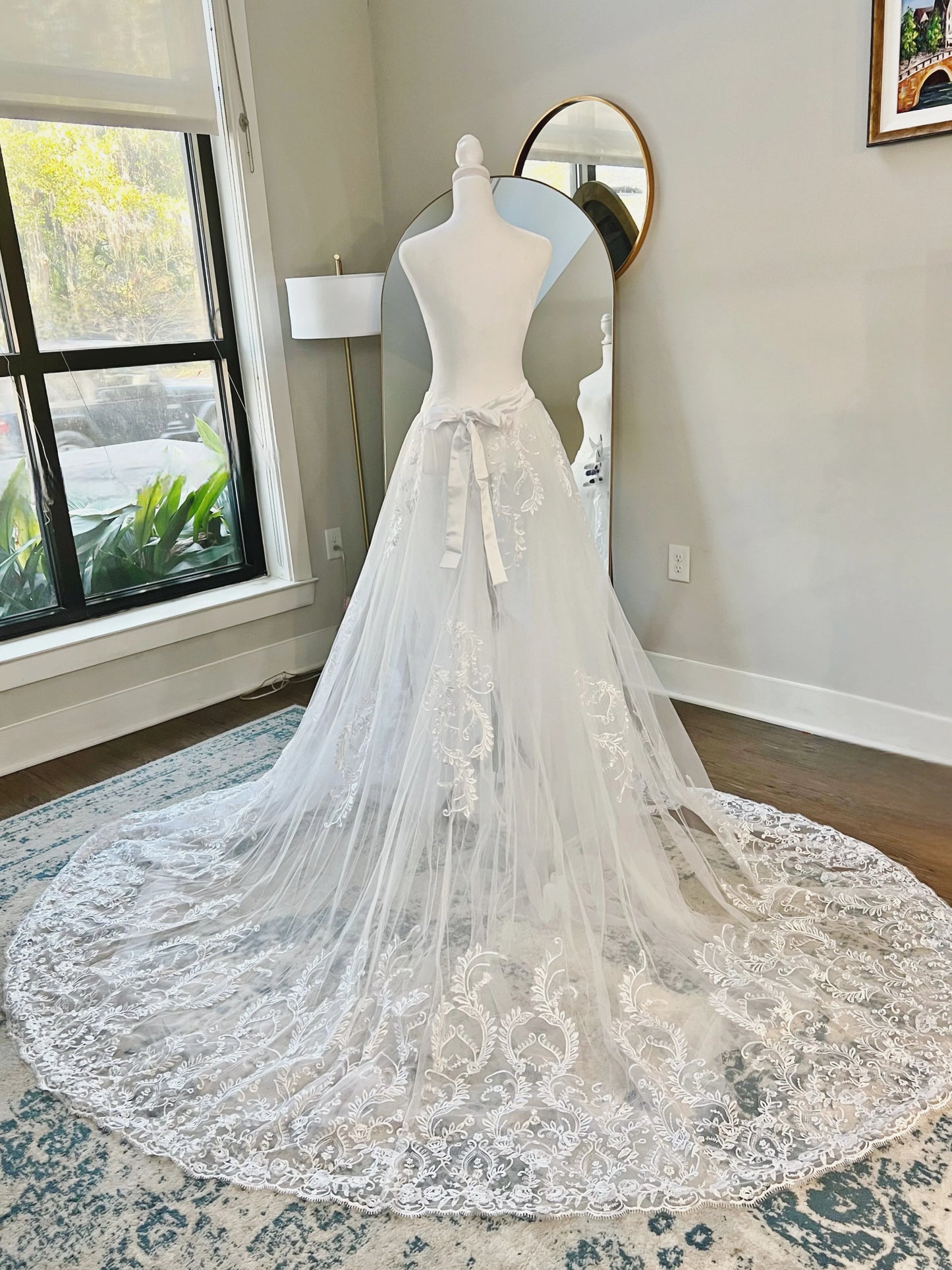 Luxurious Tulle Bridal Overskirt with Lace and Sequin Trim - Elegant Multi-Layered Full Wedding Skirt