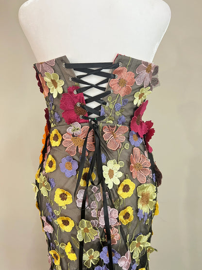 3D Flowers Black Tie Evening Gown Wedding Guest Dress