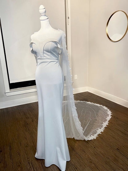 Pearl Beaded Lace Embroidered Trim Detachable Wedding Cape