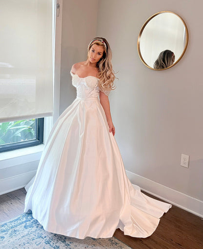 Pearl Beaded Off Shoulder Wedding Ballgown