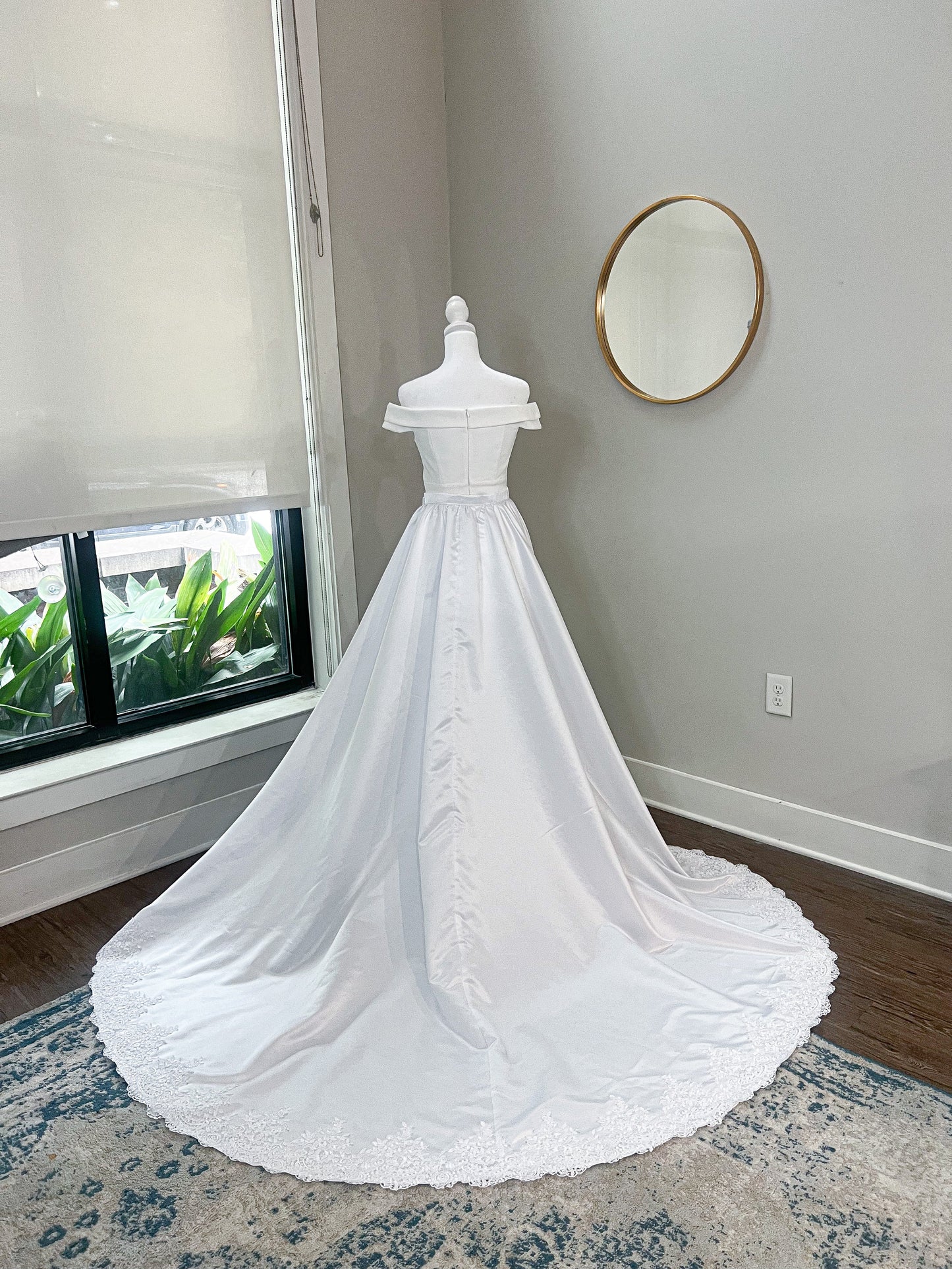Detachable Satin Wedding Train with Lace Embroidered Trim