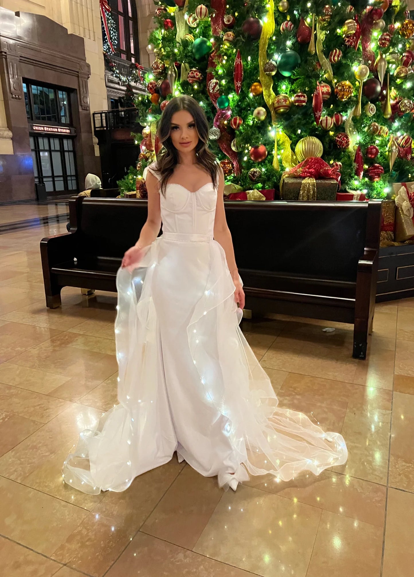 One of a Kind LED Fairy Lights Tulle Wedding Train: Enchanting Light-Up Design