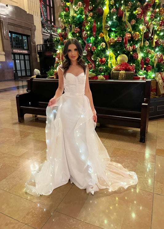 One of a Kind LED Fairy Lights Tulle Wedding Train: Enchanting Light-Up Design