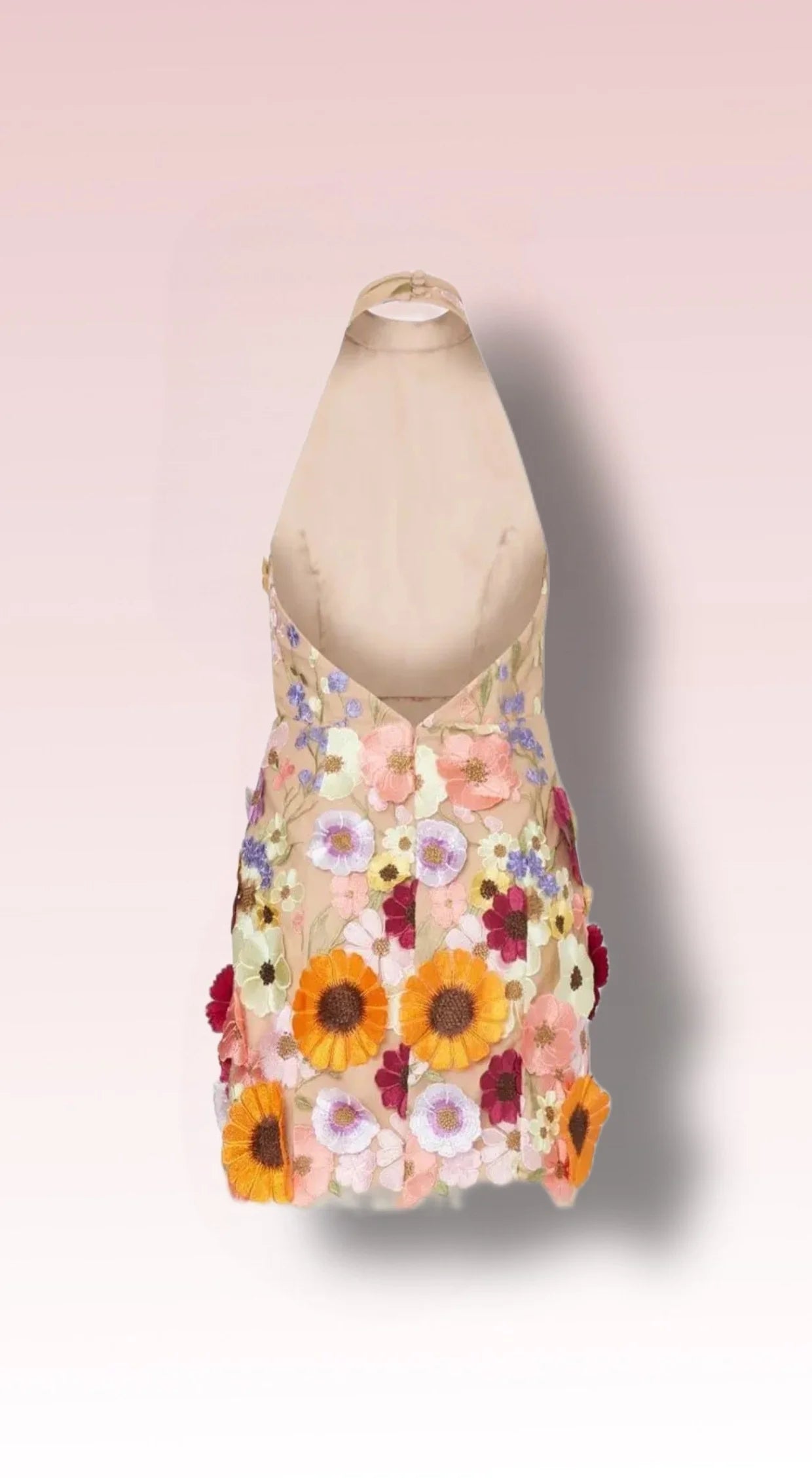 Mini 3D Flower Embroidery Halter Cocktail Spring Summer Dress