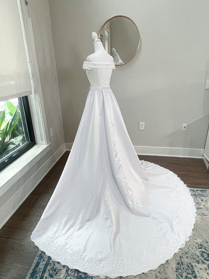 Detachable Satin Wedding Train with Lace Embroidered Trim