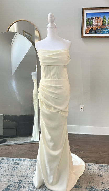 Strapless Fitted Corset Crepe Mermaid Wedding Dress with Draped Bodice