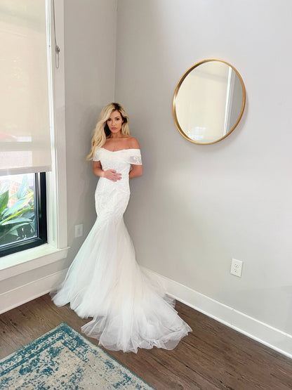 Lace Sequined Mermaid Wedding Dress Corset Tie-up Back