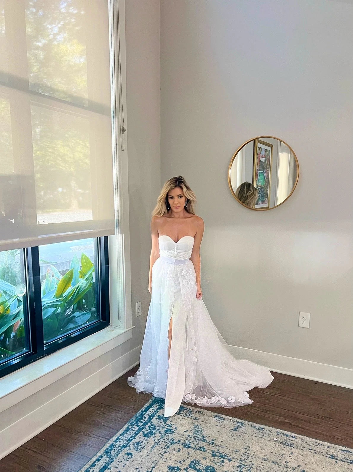 Sweetheart Neckline Wedding Dress with 3D Flower Overskirt