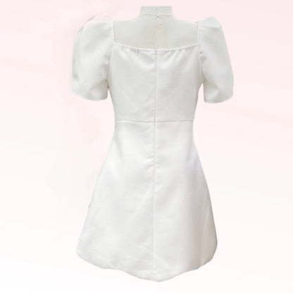 Chic Puff Sleeve Mini Bridal Dress with Elegant Bow Accents