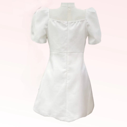 Chic Puff Sleeve Mini Bridal Dress with Elegant Bow Accents
