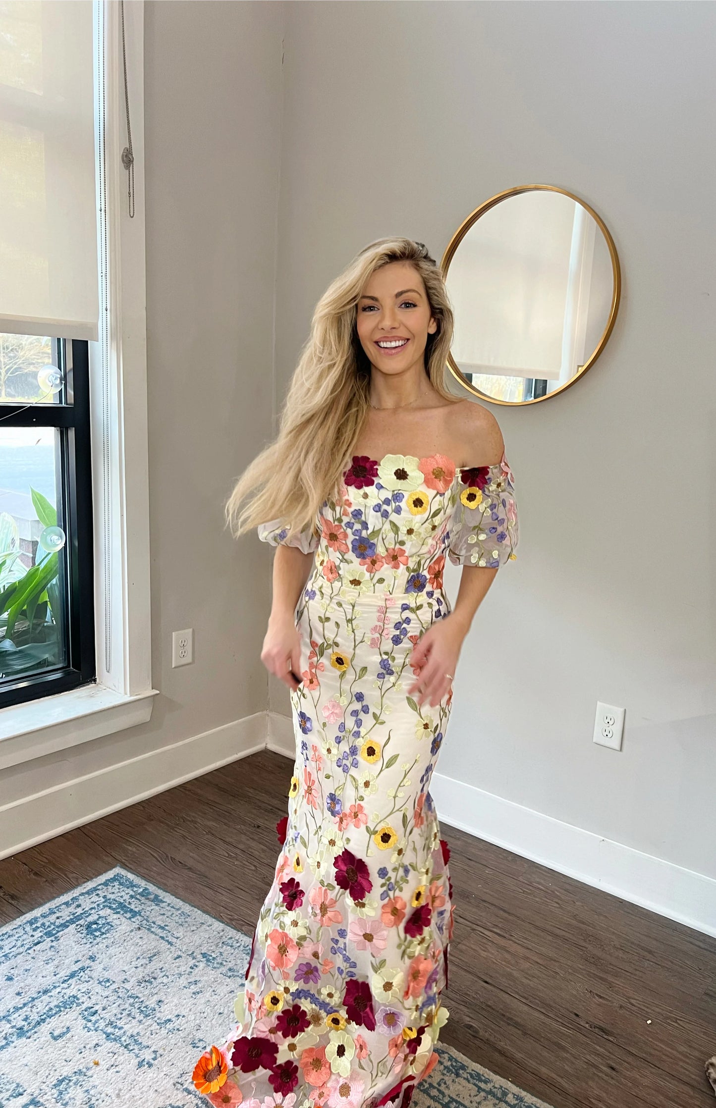 3D Flowers Floral Evening Wedding Guest Dress