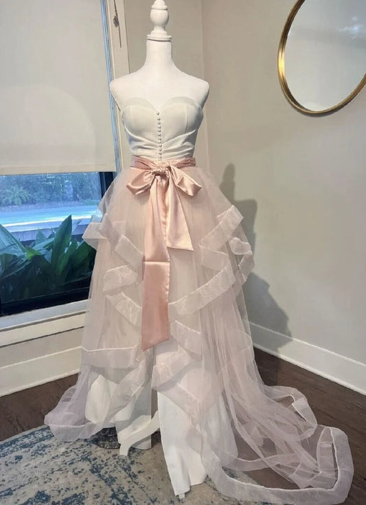 Blush Pink Wedding Train with Bridal Belt or Sash (Custom Colors)