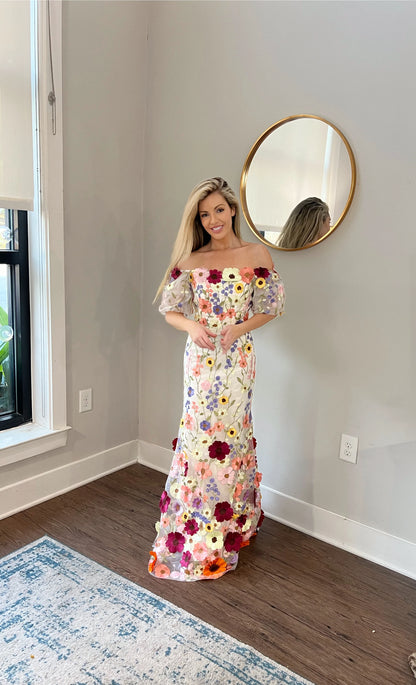 3D Flowers Floral Evening Wedding Guest Dress