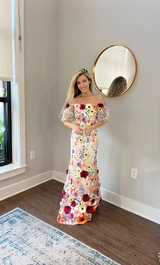 3D Flowers Floral Evening Wedding Guest Dress
