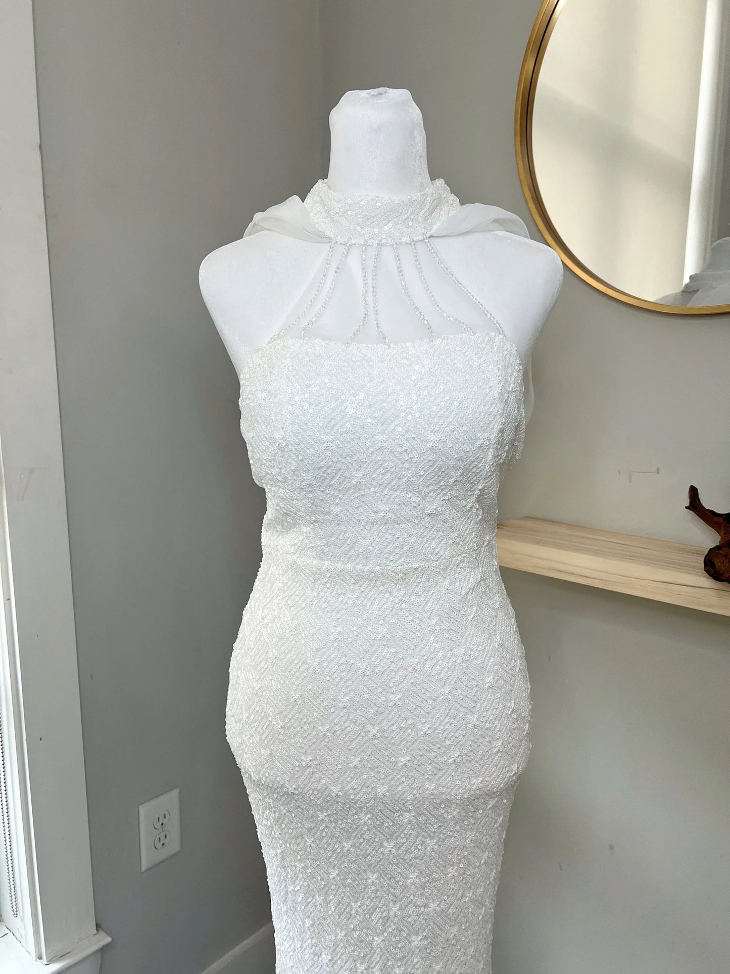 Elegant Beaded Halter High-Neck Wedding Dress