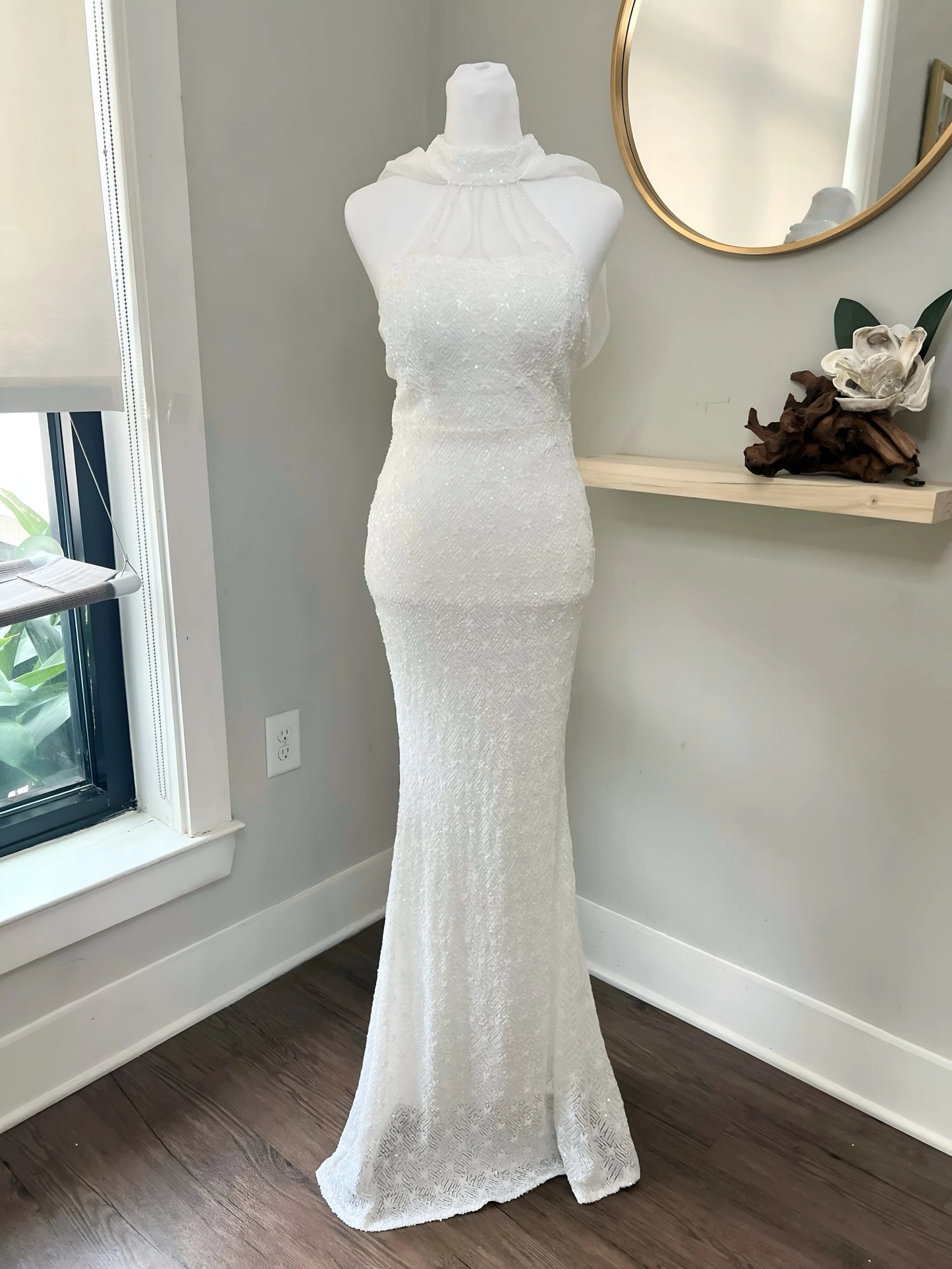 Elegant Beaded Halter High-Neck Wedding Dress
