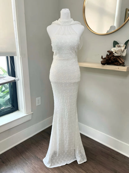 Elegant Beaded Halter High-Neck Wedding Dress