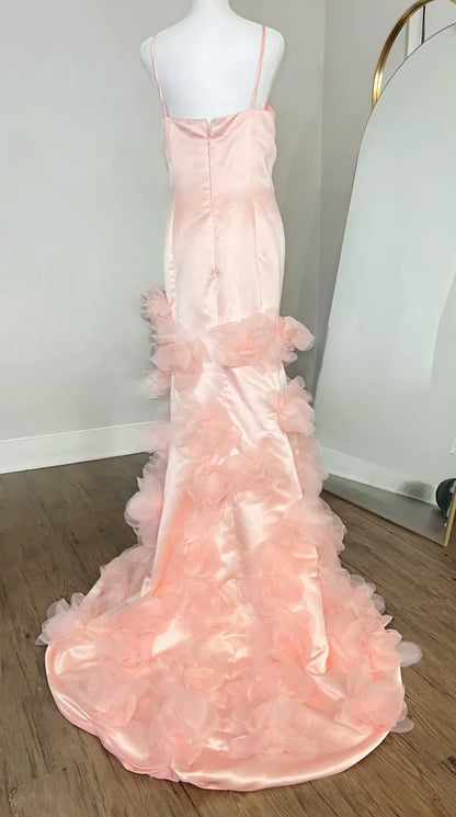 Elegant Pink Formal Dress with 3D Floral Organza Train