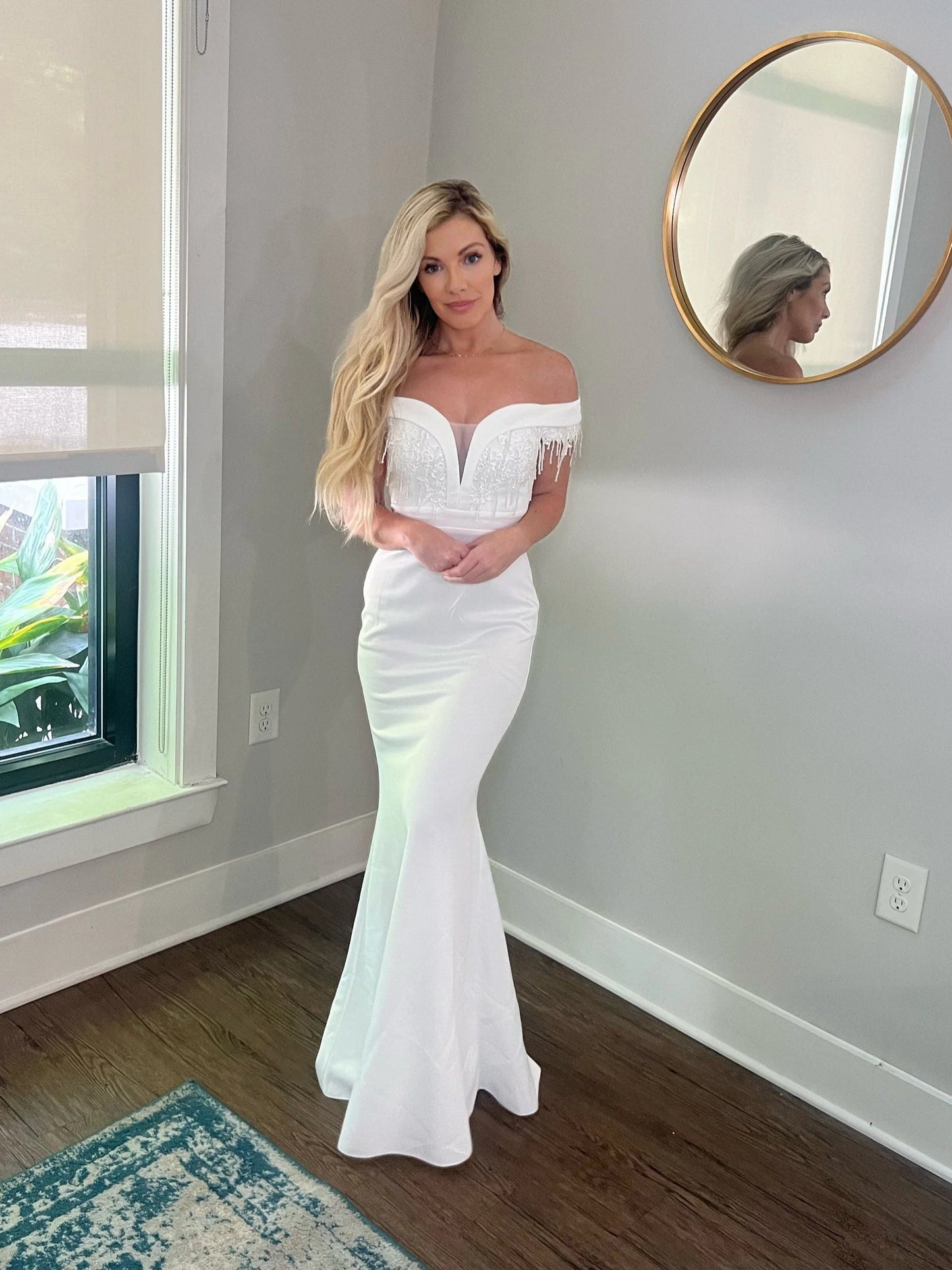Tear Drop Beaded/Appliques Off Shoulder Mermaid-Trumpet Wedding Dress