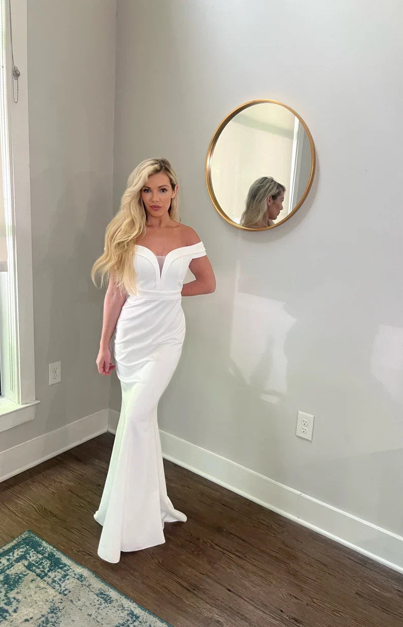Simple Classic Trumpet Off Shoulder Wedding Dress