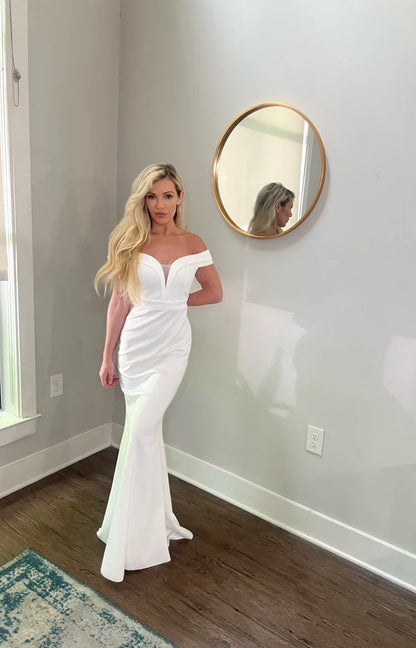 Simple Classic Trumpet Off Shoulder Wedding Dress