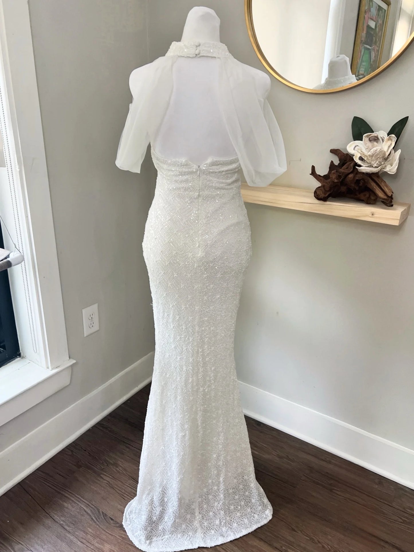 Elegant Beaded Halter High-Neck Wedding Dress