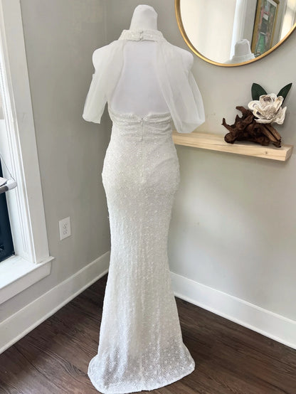 Elegant Beaded Halter High-Neck Wedding Dress