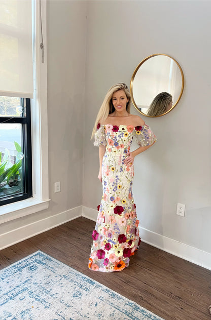 3D Flowers Floral Evening Wedding Guest Dress